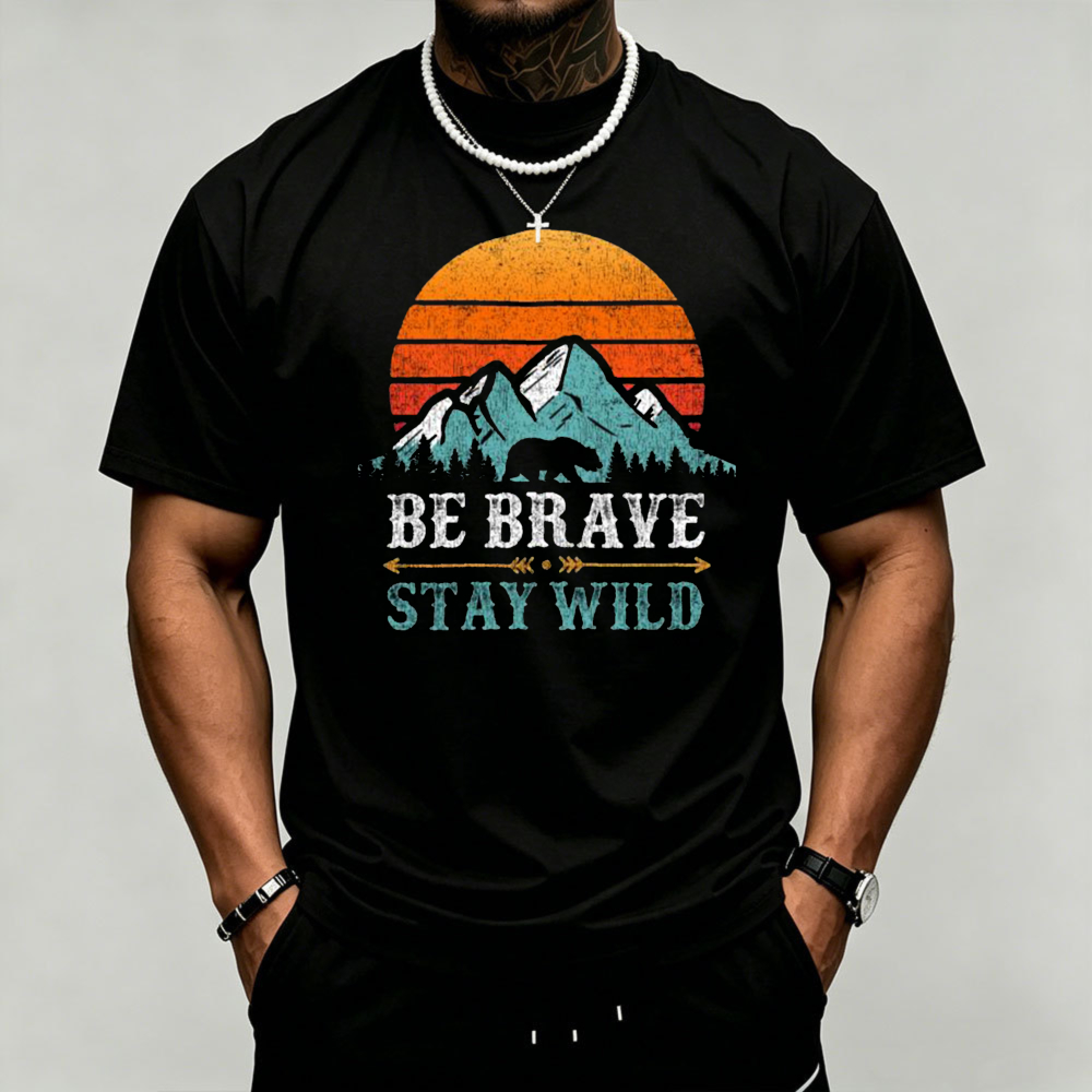 Sunset Mountain Bear Graphic M - đánh giá và giá Outdoor Adventure Quotes Short