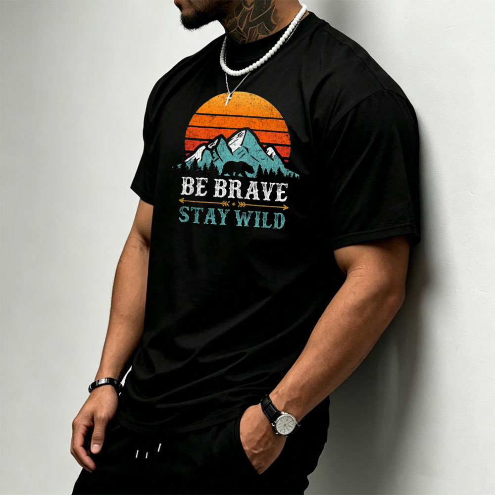 Sunset Mountain Bear Graphic M - đánh giá và giá Outdoor Adventure Quotes Short