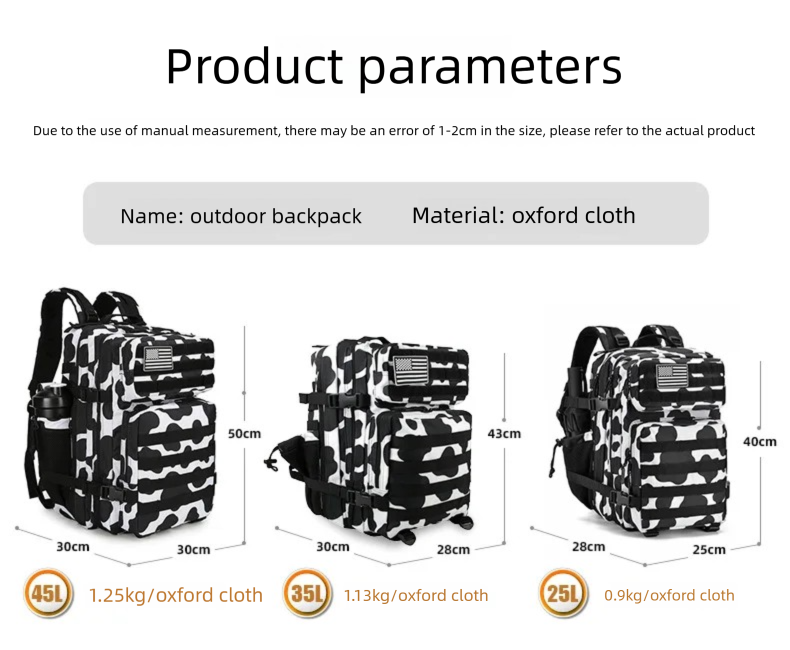 45L/35L/25L Tactical Backpack  - đánh giá và giá Outdoor Adventure Backpack